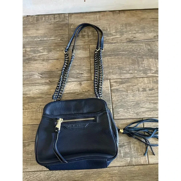 Aimee Kestenberg Blue Pebble Leather Gold Chain Straps Cali Shoulder Bag - Picture 1 of 12